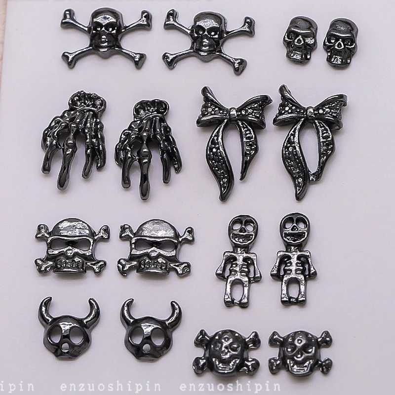 40 pieces of black alloy nails artistic charm skeleton bow skeleton palm evil accessories Halloween nail decorations handmade items W240829