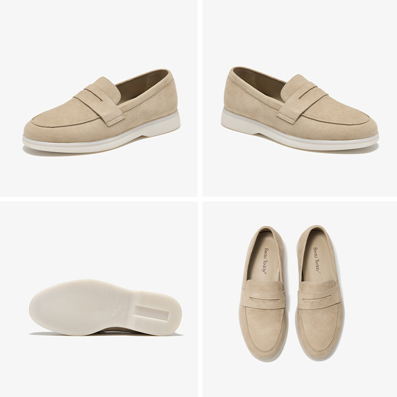 BEAUTODAY Solid Color Flats Women Sheep Suede Round Toe Slip-on Versatile Leisure Ladies Shoes Handmade 26158
