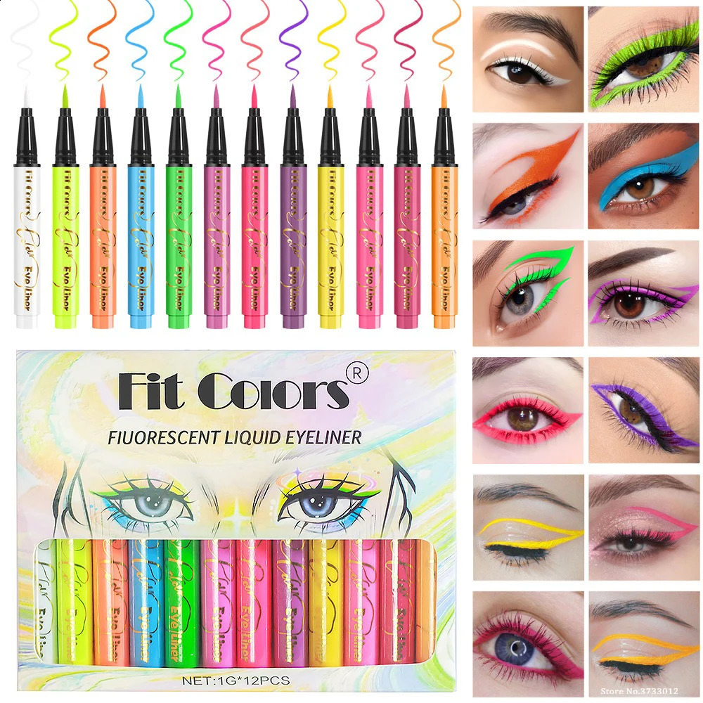 12 color liquid eyeliner neon color Halloween eyeliner waterproof UV black light fluorescent paint makeup 240829
