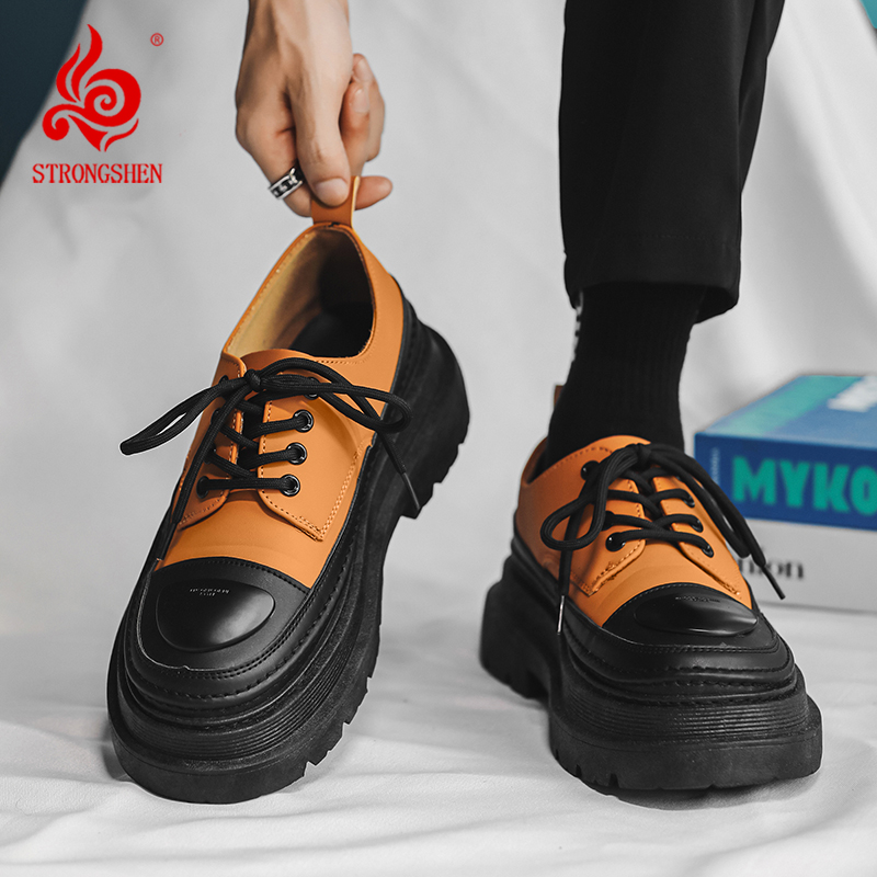 Retro Splicing Leather Round Toe Lace-up Casual Shoes for Men