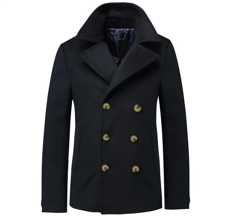 Mens business jacket with double corset for autumn/winter warm and slim fit short wool jacket with a lapel collar 240829