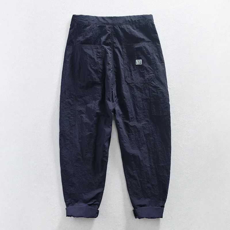 Summer mens workwear casual pants Japanese straight loose fit wide legs large pockets covered with mountain logs outdoor street wanderers W240829