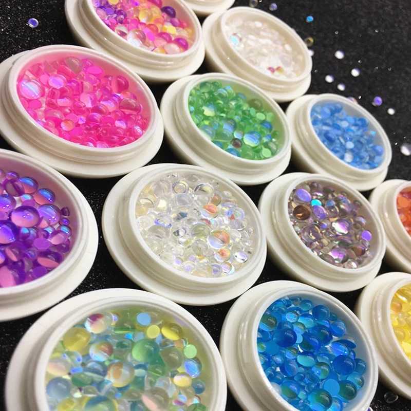 1 box of mermaid bubble beads nail rhinestones charm mixed round flat back macaron beads French nail decoration gemstone DIY accessories R#Y2K W240829