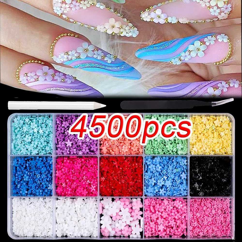 24 Grid 3D Color Acrylic Flower Nail Art Rhinestone Set Mixed Caviar Beads Cherry Blossom Spring Gemstone Acrylic Petal Nail Charm W240829