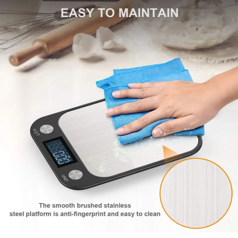Kitchen Scale 15Kg/1g Weighing Food Coffee Balance Intelligent Electronic Digital Scale Stainless Steel Design for Cooking and Baking 240829