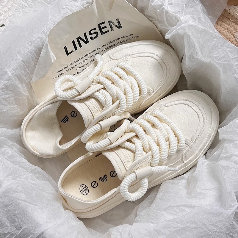2025 New Arrival Women's Versatile Chunky Platform Sneakers - Korean-Inspired White Canvas Shoes for Casual/Sporty Wear | 2-Way Convertible Desig