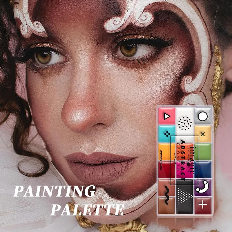 Imagi 16 Color Painting Professional Abstract Palette Suitable for Childrens Halloween/Art Party Fancy Makeup 240829