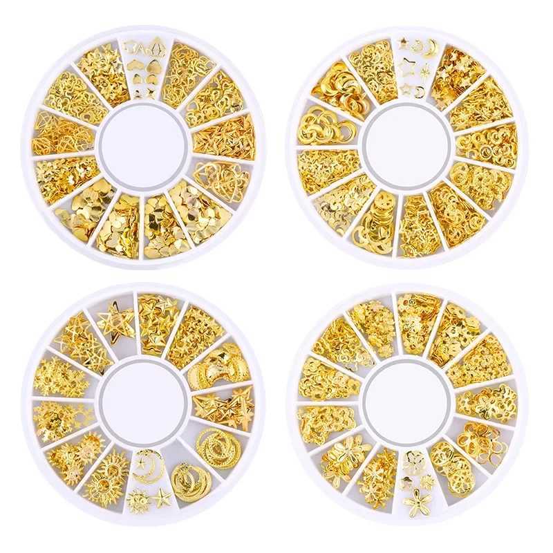 12 Girls Metal Rivets Nail Nails Mixed Heart Frame Moon Star Jewelry 3D DIY Cutting edge Nail Decoration Craft Accessories W240829