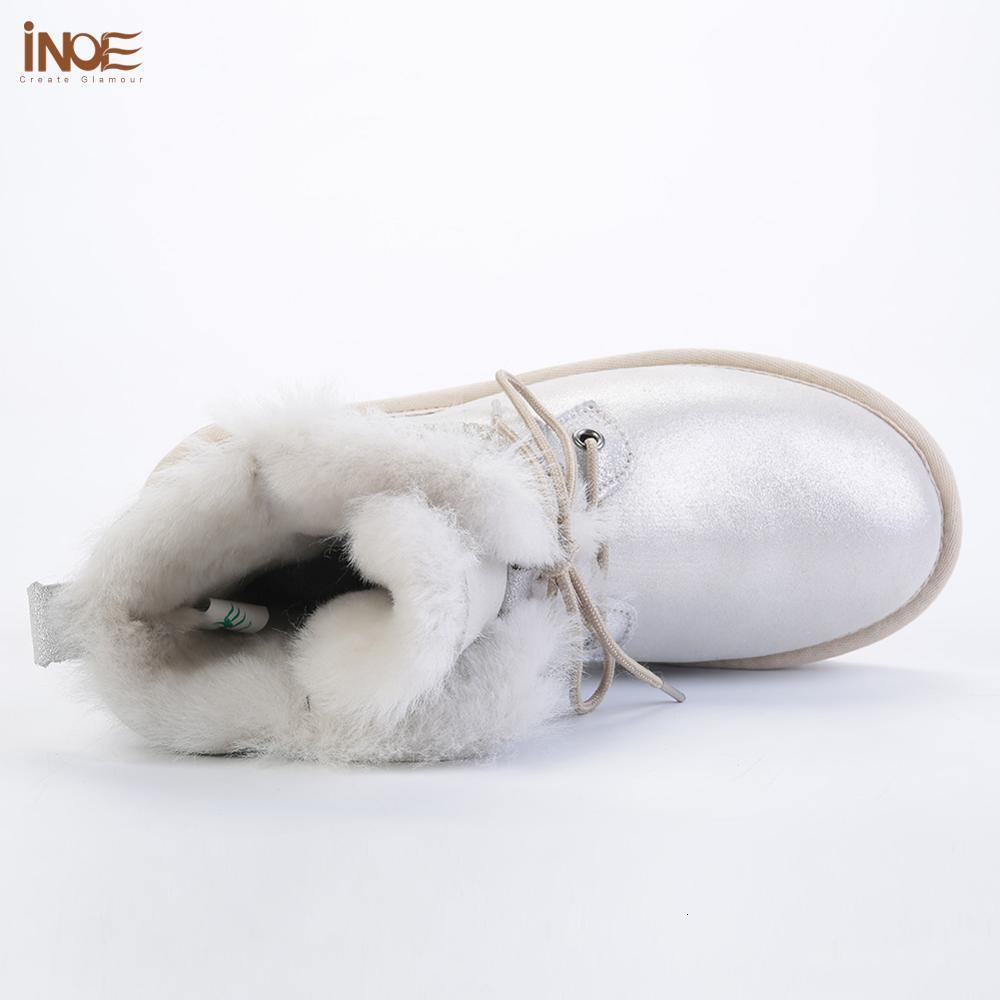 INOE Real Sheepskin Leather Natural Wool Fur Ed Winter Snow Boots For Women Fashion Short Ankle Warm Shoes White Flats