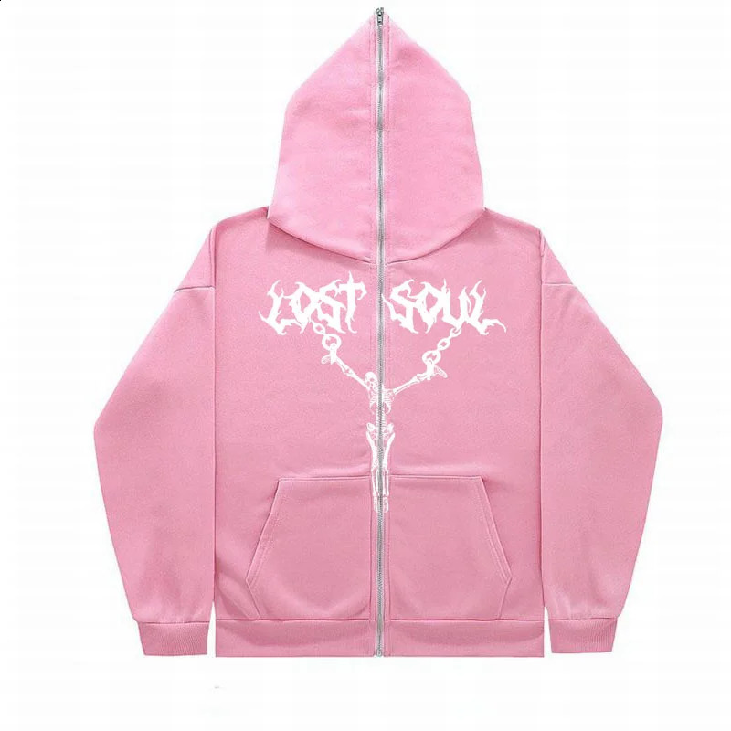 Full face Zipper Hoodie US Y2K Top Skeleton Iron Rope Printed Hoodie Jacket 240829 - view 6