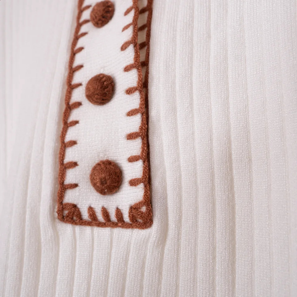 ZESSAM Solid Embroidery Stitching Jacquard Knit Pullover Long Sleeve Warm Button Female Sweater Casual Cozy Lady Tops 240827