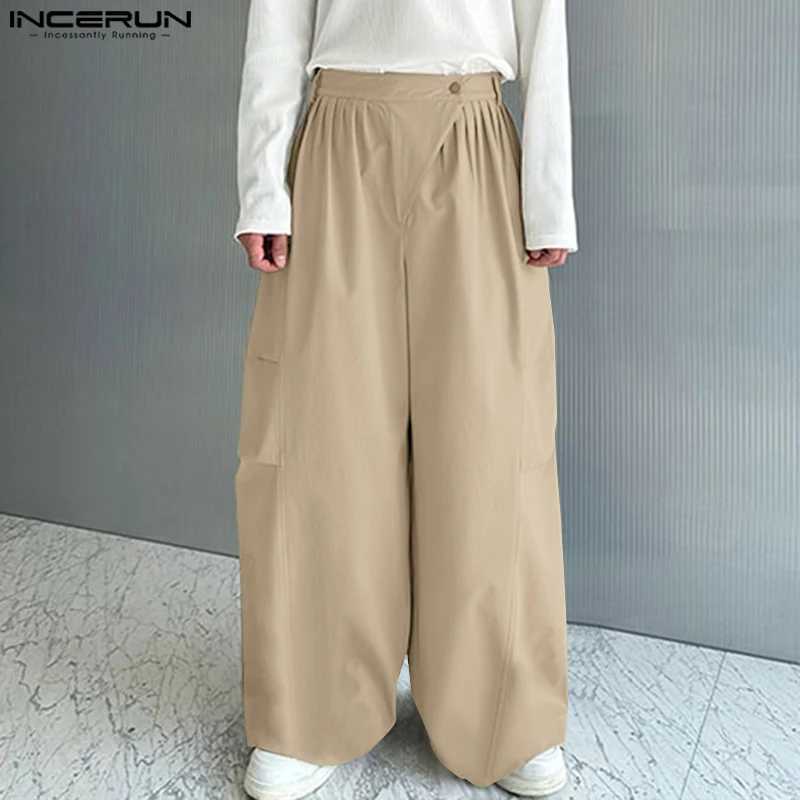 2024 Korean style Trouser mens personalized pleated design pants casual streetwear mens cargo wide leg PantAlons S-5XL W240829
