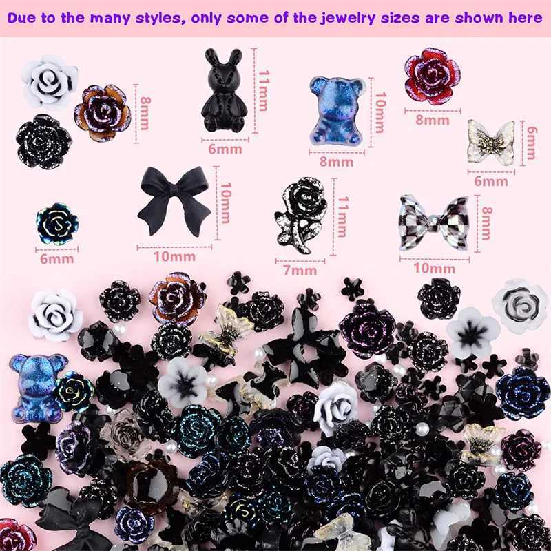 50 pieces of mixed Kawaii resin nail art charm 3D flower bow animal Rhinestone nail decoration DIY handmade professional supplies W240829
