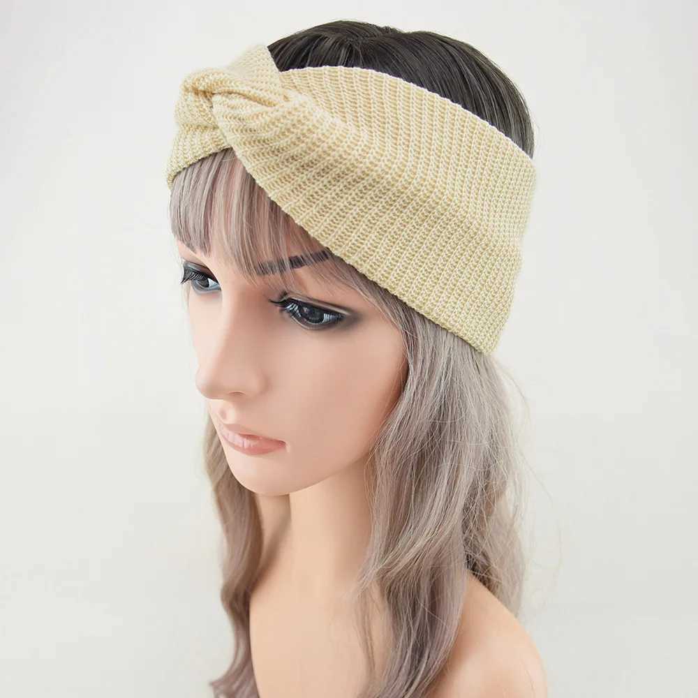 Donarsei Korean Winter Wide Knitted Cross Headband Womens Fashion Solid Color Elastic Yoga Headband CL240830