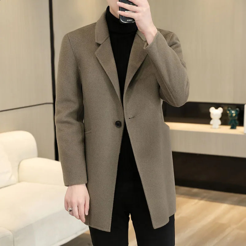 Mens 70 Wool Double sided Coat Autumn/Winter Handsome Hand sewn High quality Medium length Wool Coat 240829