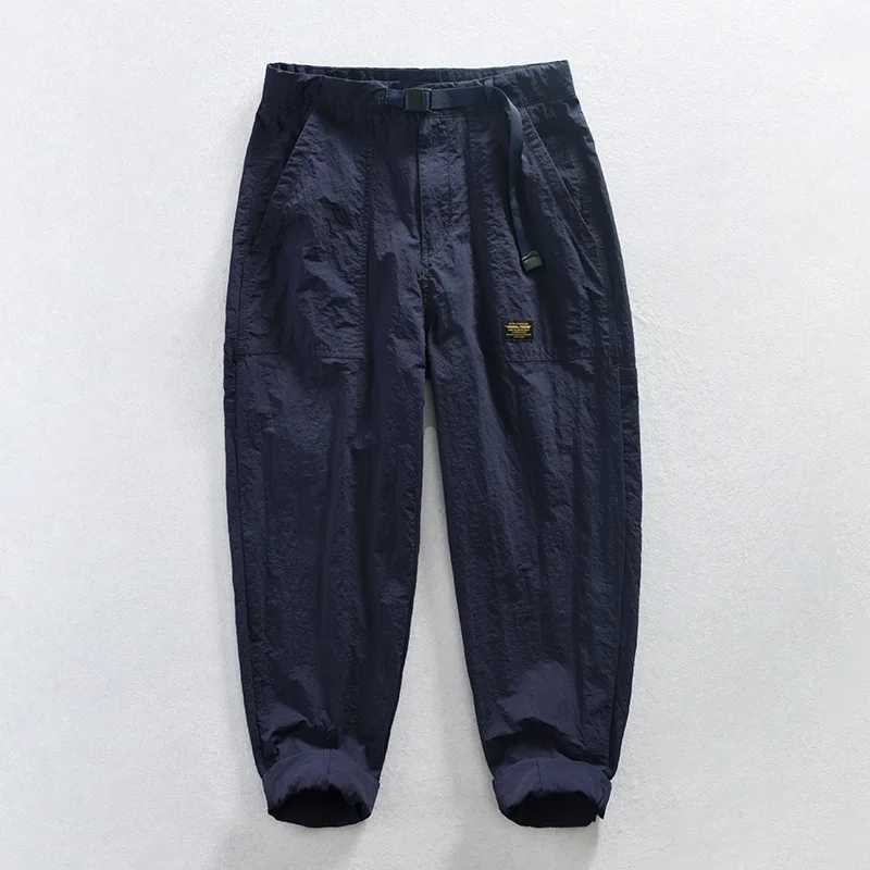 Summer mens workwear casual pants Japanese straight loose fit wide legs large pockets covered with mountain logs outdoor street wanderers W240829