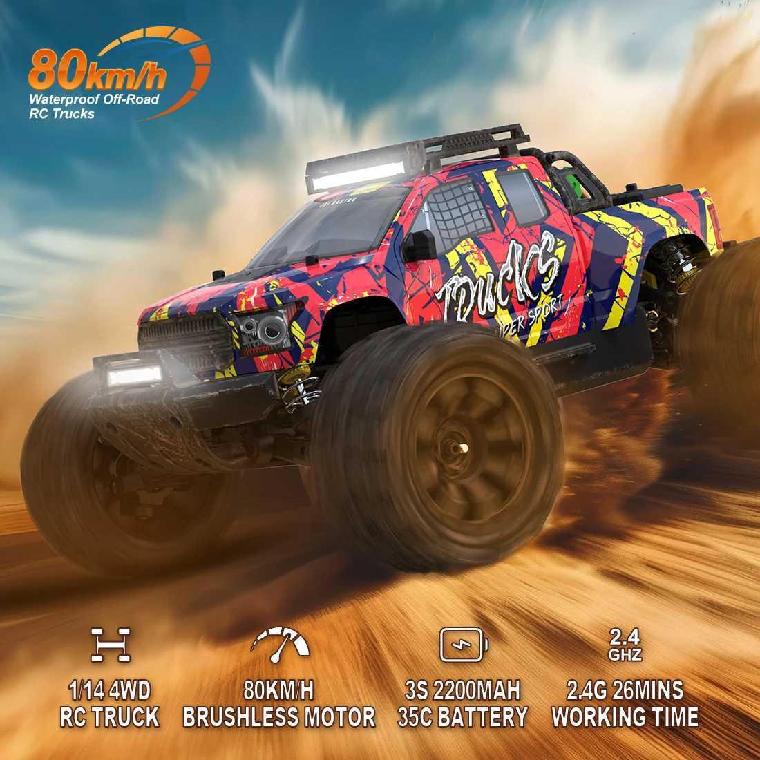 80km/h JSI PT14R MT14R 1/14 RC car 4WD brushless motor 2.4G remote control racing car 3S 35C high-speed off-road RC truck W240829
