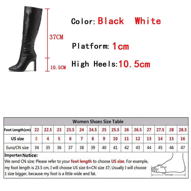 Autumn Winter Fashion Knee High Boots Femme Black Snake Print Leather Square Heels Pumps Zip Long Shoes Women Botas Mujer 2024