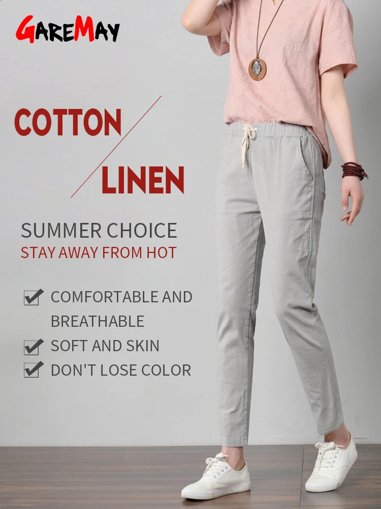 Garemay Cotton Linen for Trousers Loose Casual Solid Color Women Harem Pants Womens Summer 240829