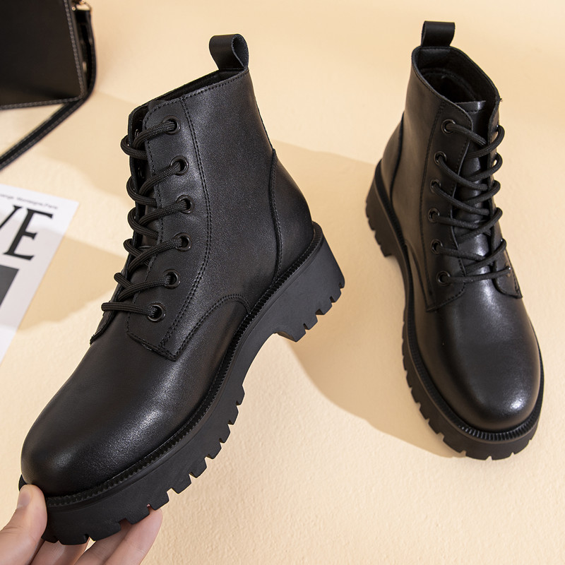 Women Marton Boots Genuine Leather 2024 New Autumn Fashion Women Short Boots British Style Thick-soled Women's Motorcycle Boots