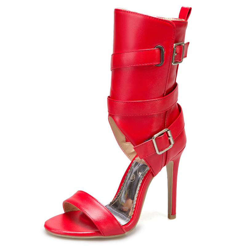 Peep Sexy Toe Summer Sandals Ankle New Boots For Women Fashion Buckle High Heels Red White Party Wedding Dance Shoes Ladies 8392