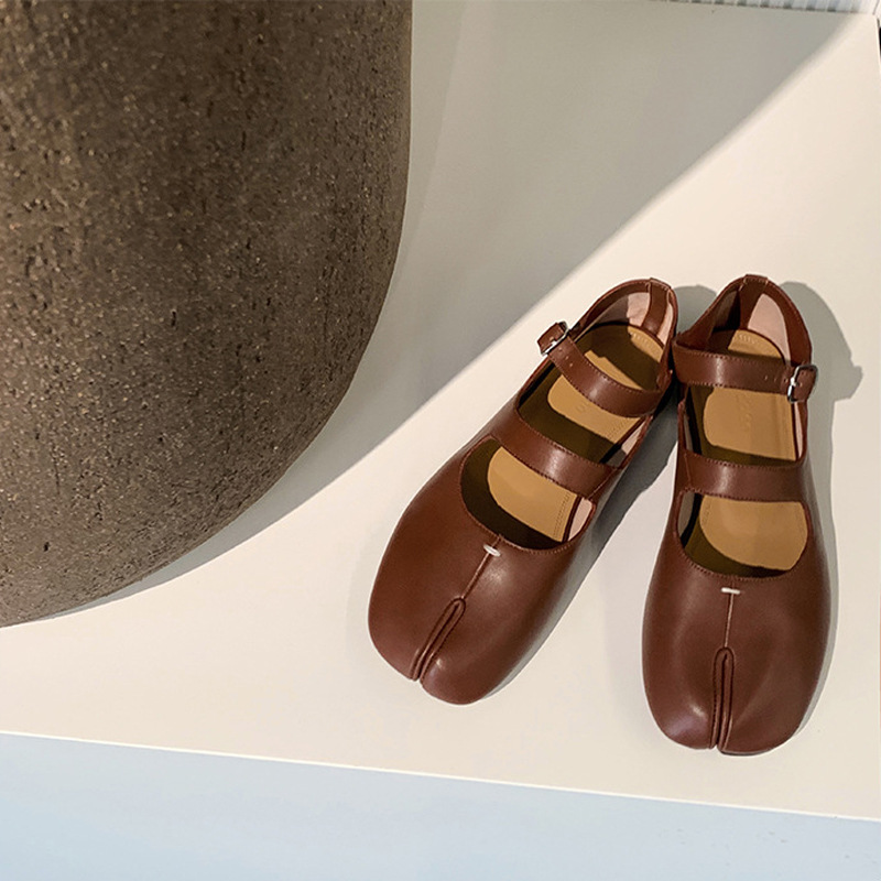 Fashion Split Toe Flats Shoes Women Slip On Casual Loafer Chunky Heel British Oxford Shoes 2023 Autumn Footwear Zapatos De Mujer