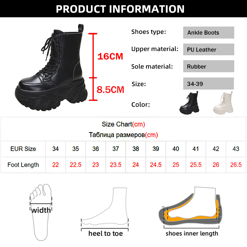 Super Punk High Platform Women Chunky Heels Lace Up Motorcycle Boots Woman Black White Thick Bottom Ankle Booties Female cd56