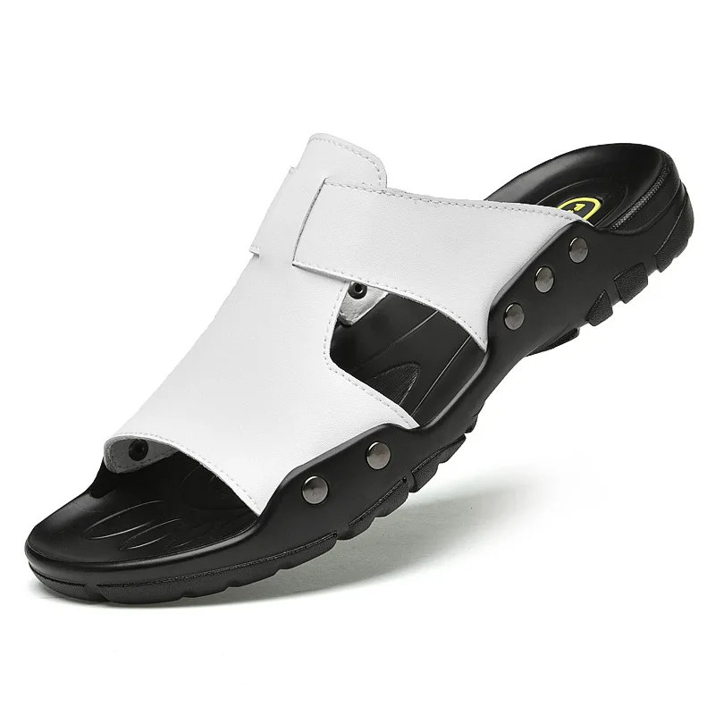 Men Slippers Leather Slides Summer Casual Shoes Plus Big Size 49 50 51 52 Black Slipper And Sandals Slip On Shoes
