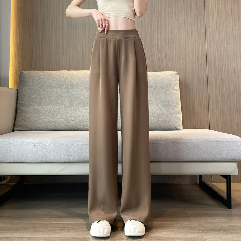 Thin Summer Wide-leg Ice Filament Permeability Spring Women Elastic Waist Stright Long Wide Leg Pants Casual Female Z260314