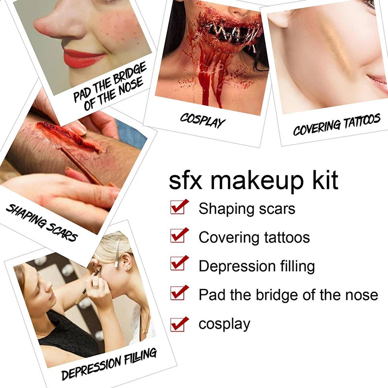 2/4/5 SFX makeup sets special effects Halloween party wound scar wax makeup paired with spatula sponge to create a blood splatter shape 240829