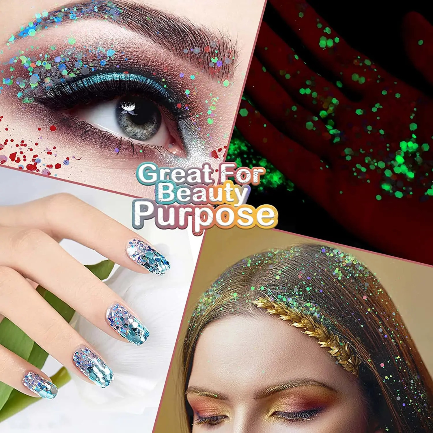 15 colors holographic glitter mixed size hexagonal glitter 10g/bottle processed glitter 240829