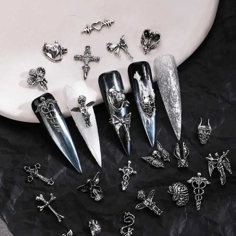 Dark Nail Art Accessories Durable Angel Metal Alloy Dark Series Nail Supplies and Hand Tools Cross Nail Art Jewelry Halloween 3D W240829