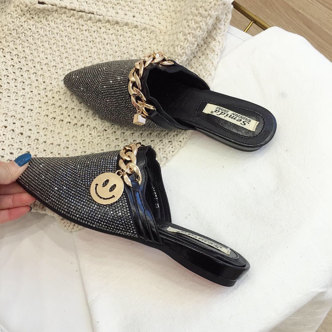 Women Mules Luxury Flats Fashion Loafers Designer Shoes Summer Slippers Pointed Toe Slides Slip on Wedding Casual Ladies Sandals