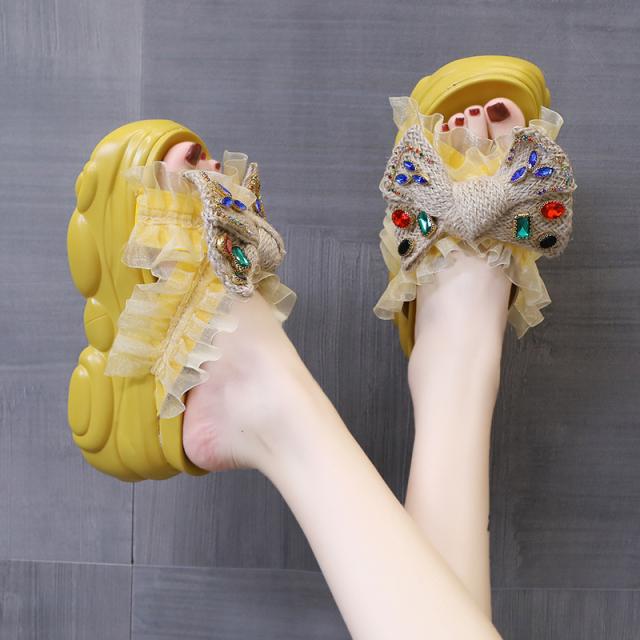 Low Sandals Woman Leather Large Size Low-heeled Big Fabric Rome Slides PU Hoof Heels Rubber Large Size Low Sandals Woman Leather