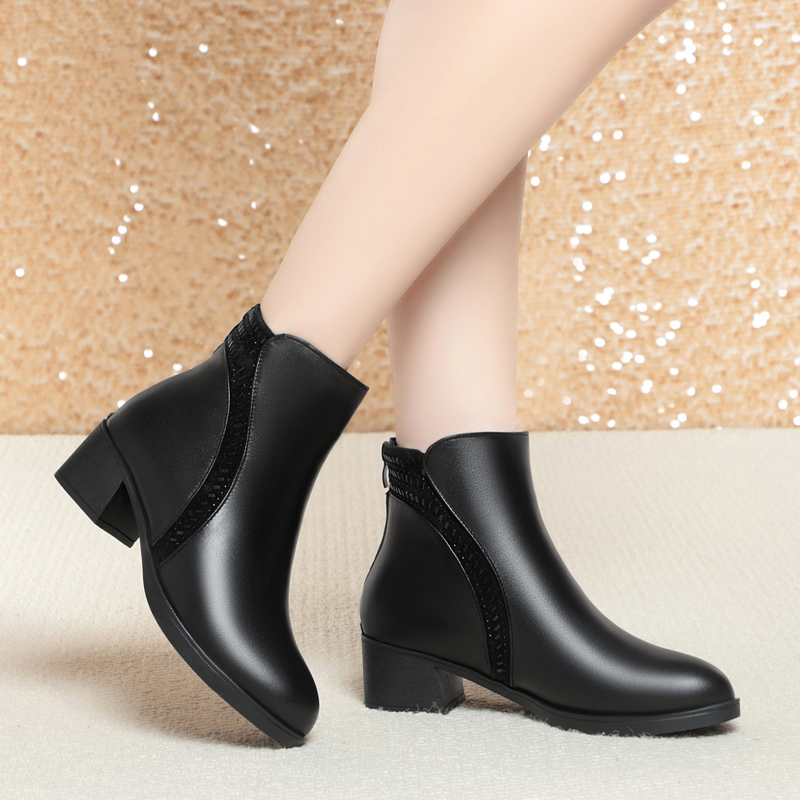 AIYUQI Women's Winter Boots Dress 2024 New Fashion Genuine Leather Women's Ankle Boots Wool Warm Non slip Women's Booties