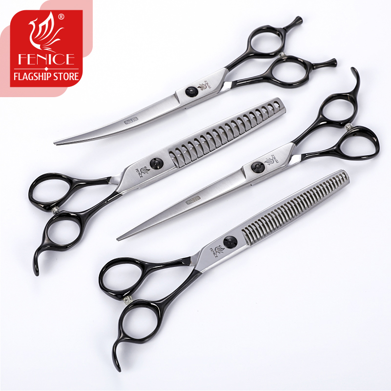 Fenice Professional 6.5/6.75/7/7.5 inch Pet Scissors Set Kits Straight&Thinning&Curved Dog Grooming Shears Kits Gooming Tool Set