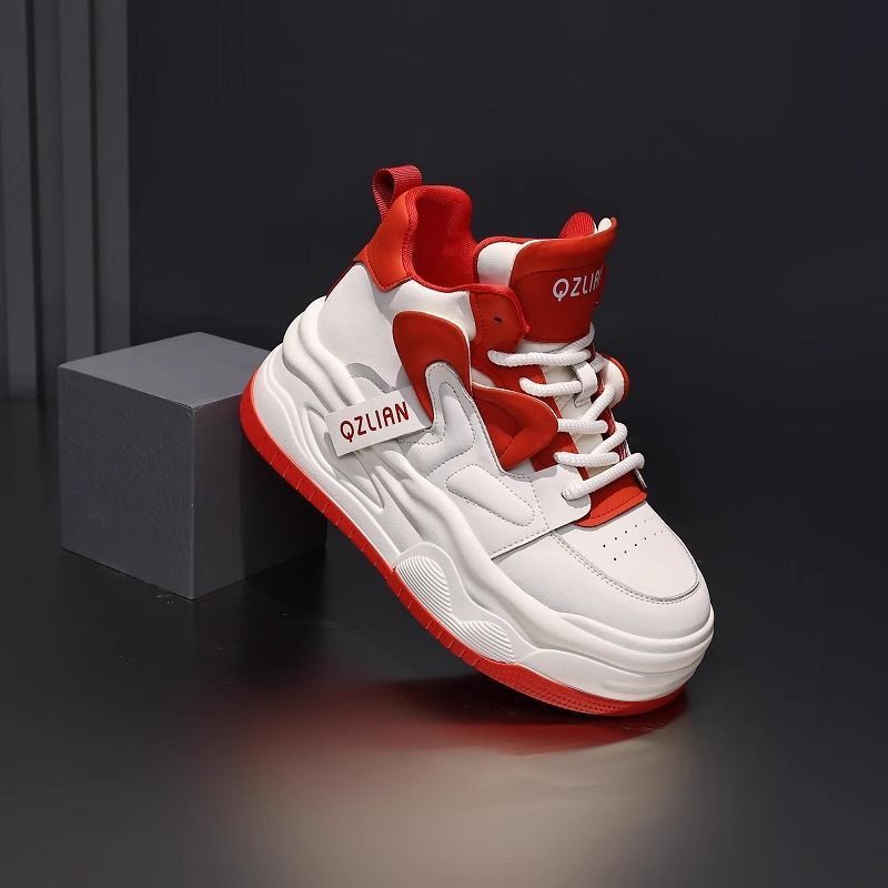 Women's thick soled color blocked interior height increasing sports and leisure high top shoes