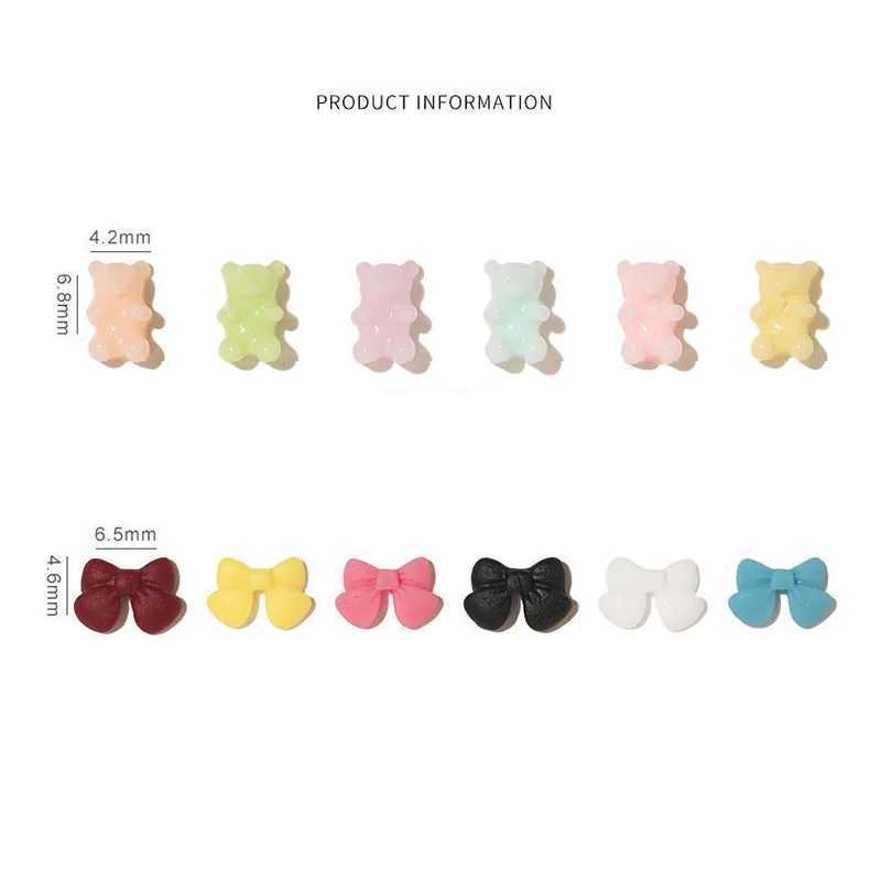 30 pieces/bag Kawaii mini bear bow 3D cute nail art decoration Macaron matte bear nail charm design DIY resin nail accessories W240829