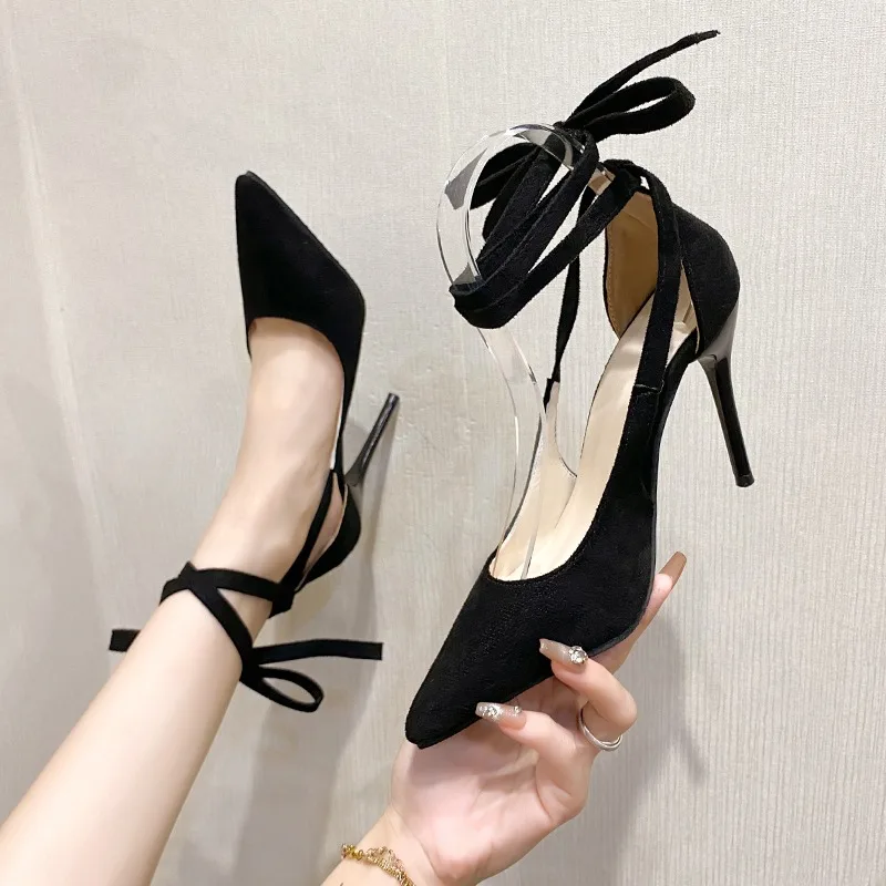 2025 new Pumps Women's New Sweet Bow-knot for Ladies Pointed Toe High Buckle Sexy Thin Heels Dress Shoes 263b