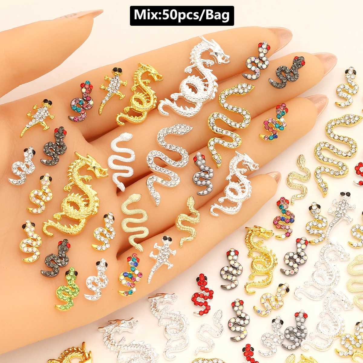 50 pieces/bag 3D luxury metal nail art decoration alloy shiny rhinestone pearl gemstone zircon diamond charm DIY nail accessories W240829