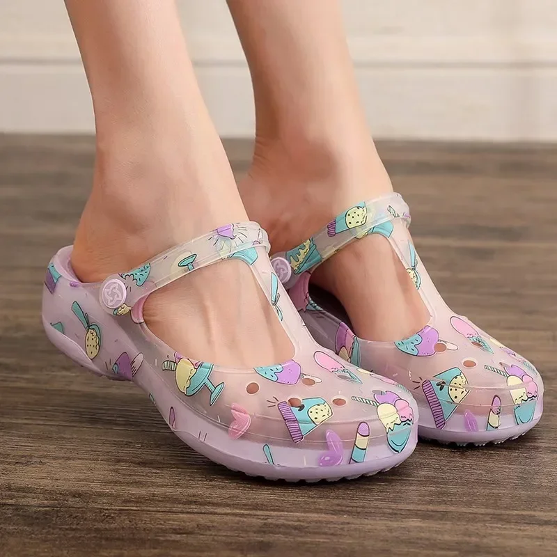 Womens Mules Slip-On Sandals with 4cm Heel Non-Slip Comfortable Platform Slides for Beach and Garden Wear