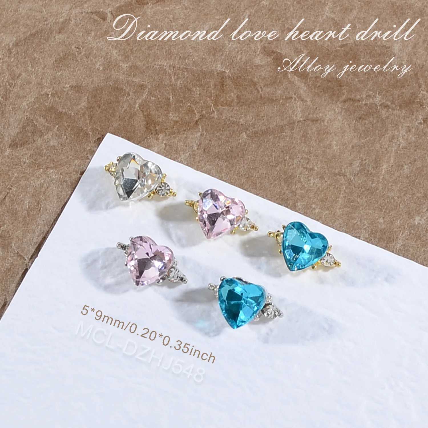 20 pieces of rhinestone heart-shaped nail art decoration 3D nail accessories alloy sparkling gemstones French nail art rings colored crystals W240829