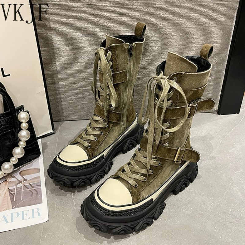 Autumn New Thick Bottom Short nubuck leather Non-Slip Sneakers Women Wind Motorcycle Boots 2023 ffad