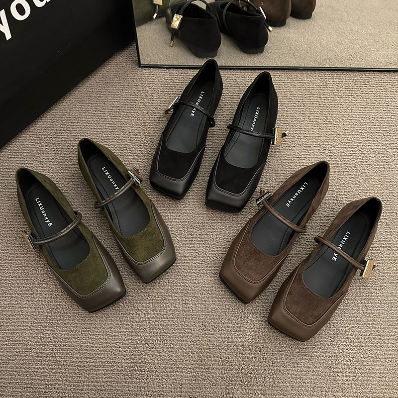 Women's Mary Jane Flats - Suede Square Toe Low Heels hot Pumps, Retro Casual Designer Shoes