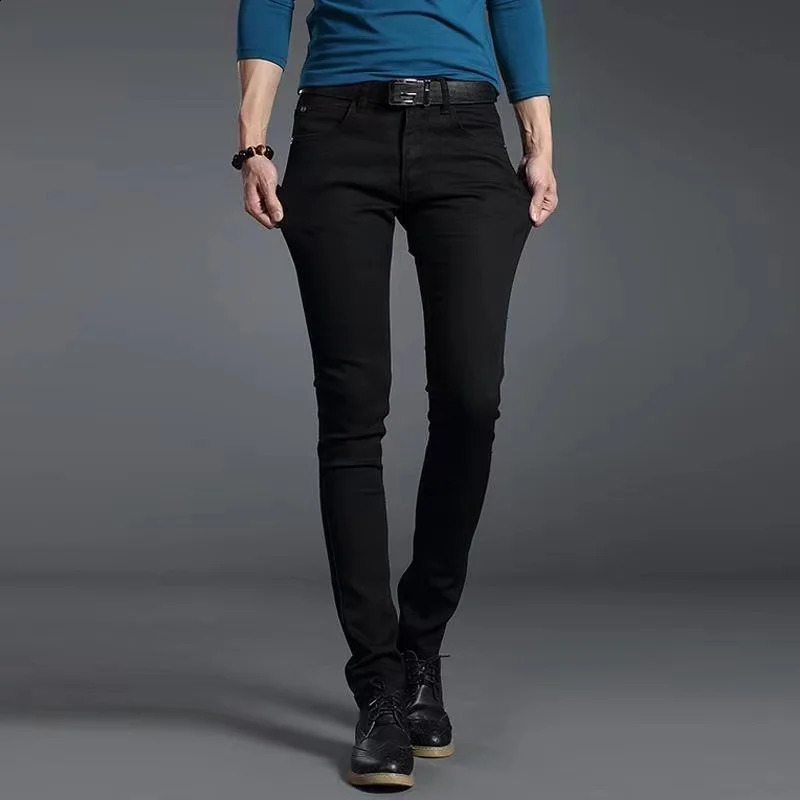 Fashion Black Blue Denim Jeans Men Slim Fit Pants Cotton Stretch Trousers Classic Daily Pencil 240826Z