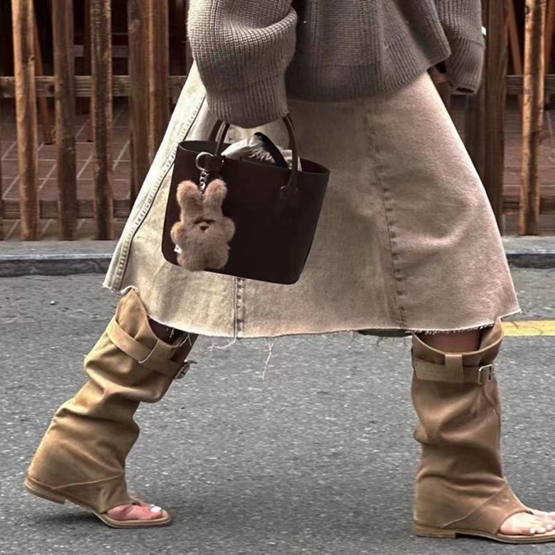 Hot Girls Khaki Black Suede Square Clip Toe Inner Height Increasing Belt Buckle Leisure Knee High Boots Women Summer Shoes