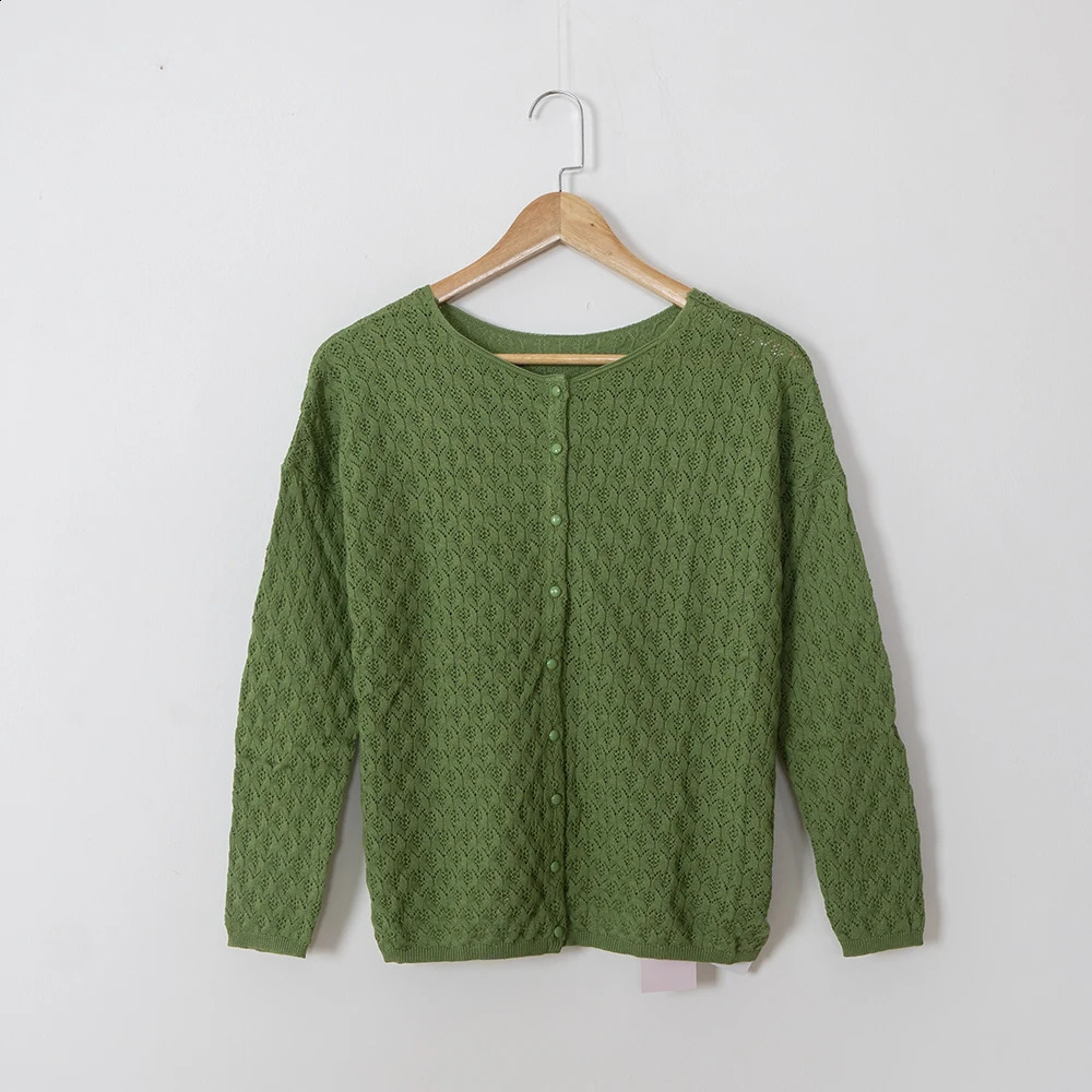 ZESSAM Solid Color Jacquard Knit Cardigan Autumn ONeck Long Sleeve Button Hollow Out Female Sweater Casual Cozy Ladies Top 240827