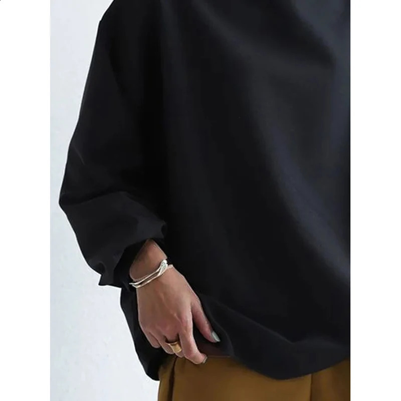 Jennifer black solid color loose long sleeved high neck sweater suitable for casual and simple occasions when going out 240827