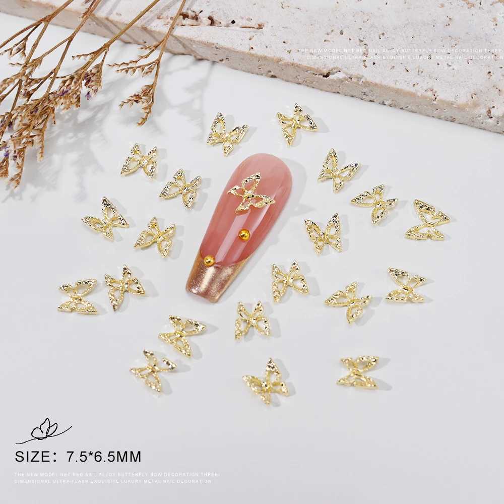 20 Butterfly Nail Charm - Gold Silver Alloy Y2K 3D Hollow Butterfly Nail Rhinestone Shining Jewelry Used for Nail Art Decoration W240829