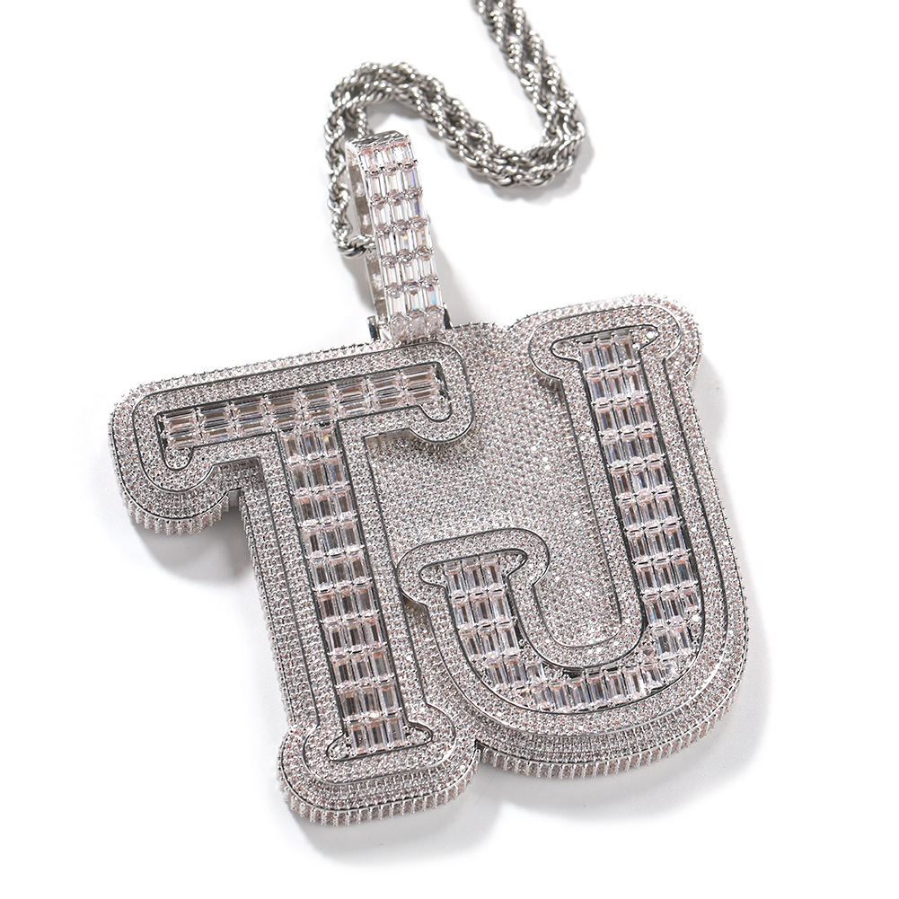 Custom Template Name A-Z Letters Pendant Necklace 5A T Zircon Mens Large Jewelry